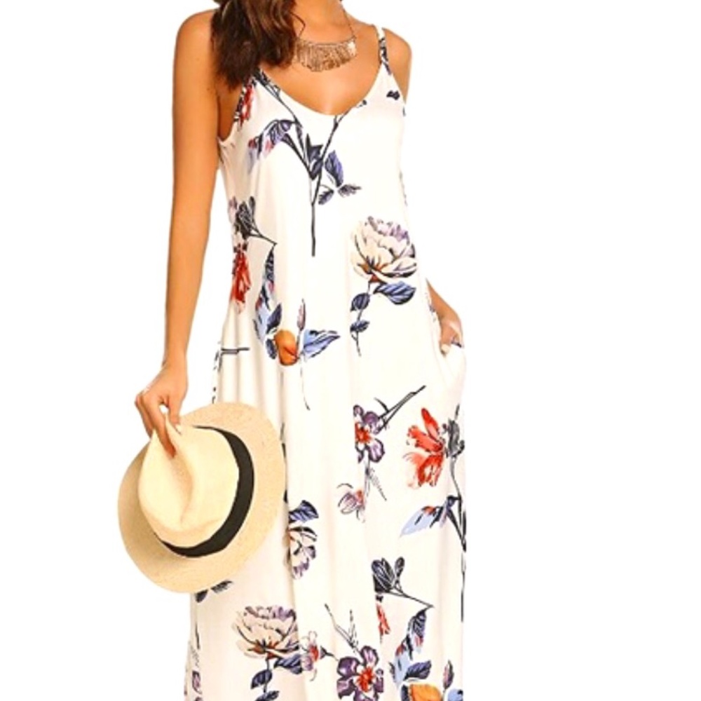 Floral Maxi Dress With Pockets - XL